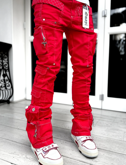BLOOD RED CONTRAST CARGO PANT