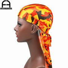 Load image into Gallery viewer, Fashion Camo Men&#39;s Silky Durags Turban Print Men Silk Durag Headwear Bandans Headband Hair Accessories Pirate Hat Waves Rags
