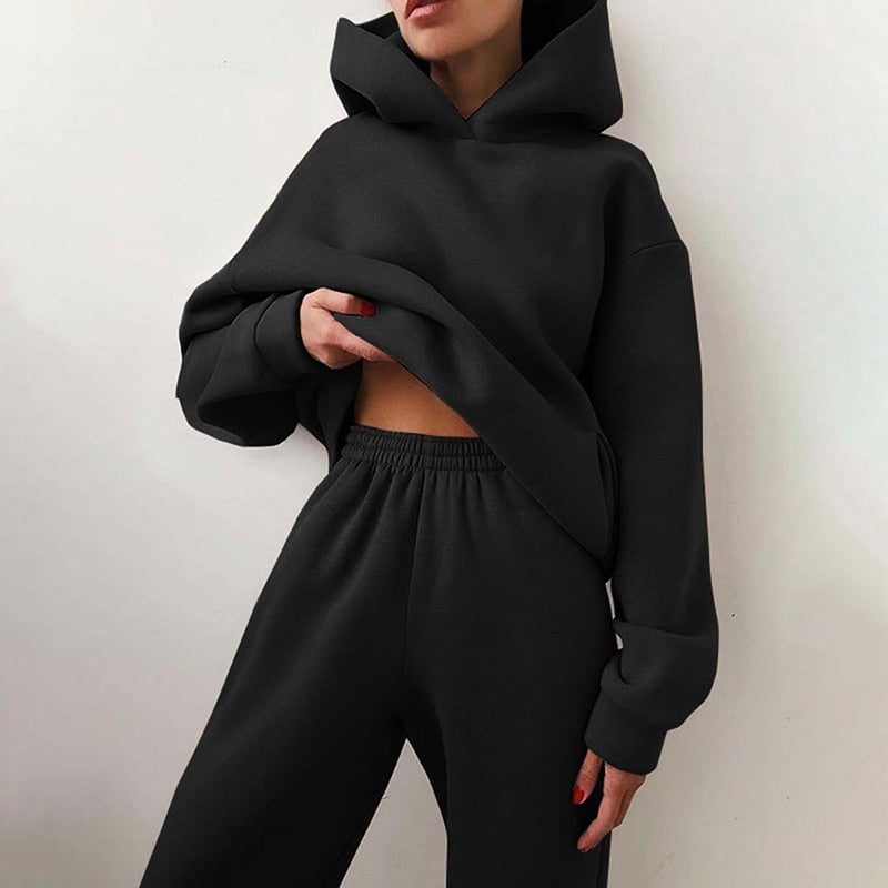 Women Two Piece Sets Tracksuit 2022 Autumn Casual Solid Long Sleeve Hoodie Sweatshirts Female Fashion Oversized Trouser Suits